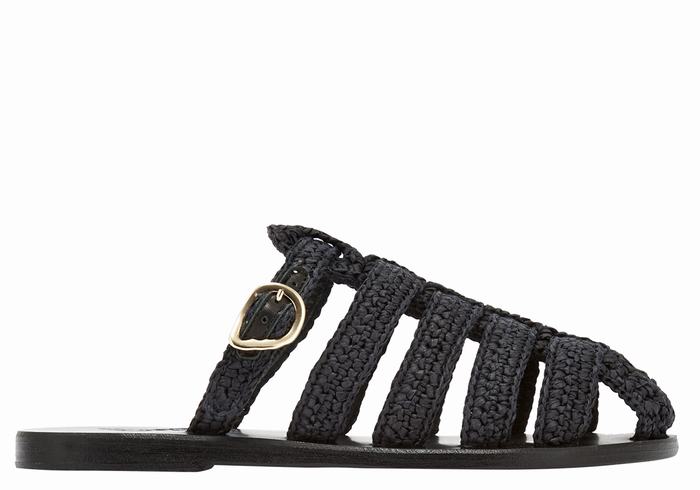 Black Ancient Greek Sandals Cosmia Women Fisherman Sandals | GIK1052MM