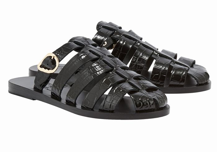 Black Ancient Greek Sandals Cosmia Women Fisherman Sandals | HGL8083IX