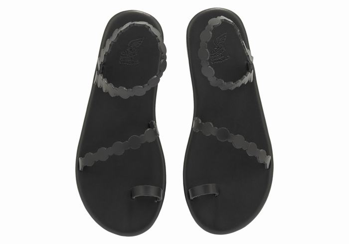 Black Ancient Greek Sandals Cronos Women Toe-Post Sandals | MCX814YZ