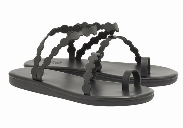 Black Ancient Greek Sandals Cronos Women Toe-Post Sandals | MCX814YZ