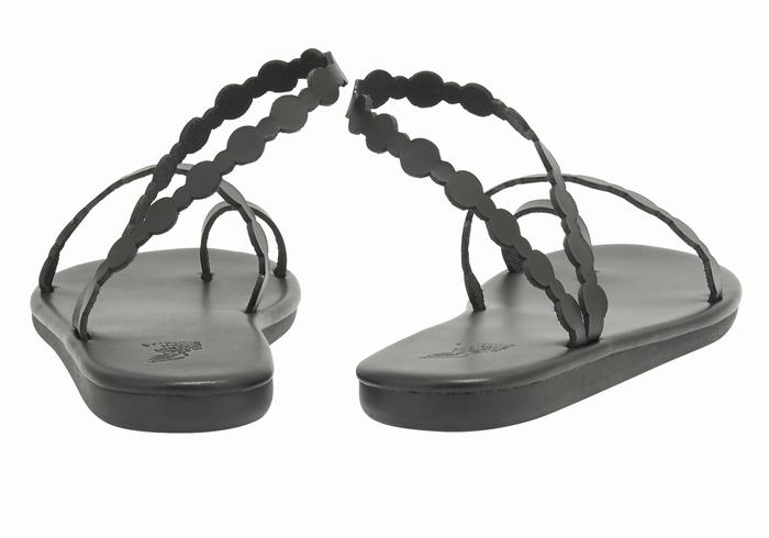 Black Ancient Greek Sandals Cronos Women Toe-Post Sandals | MCX814YZ