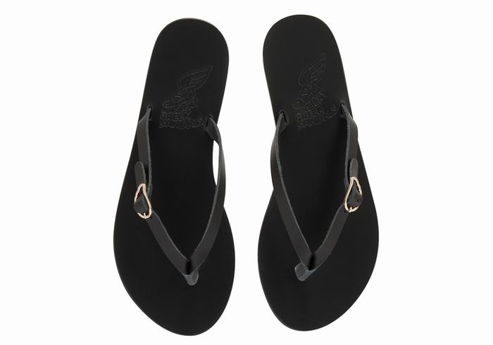 Black Ancient Greek Sandals Dihalo Leather Women Flip Flops | TEW3175ER