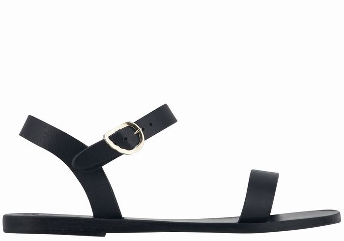 Black Ancient Greek Sandals Drama New Leather Women Casual Sandals | GNG7161MR