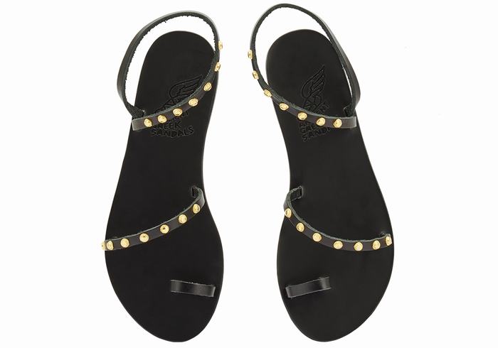 Black Ancient Greek Sandals Eleftheria Bee Women Toe-Post Sandals | RTF7486BB