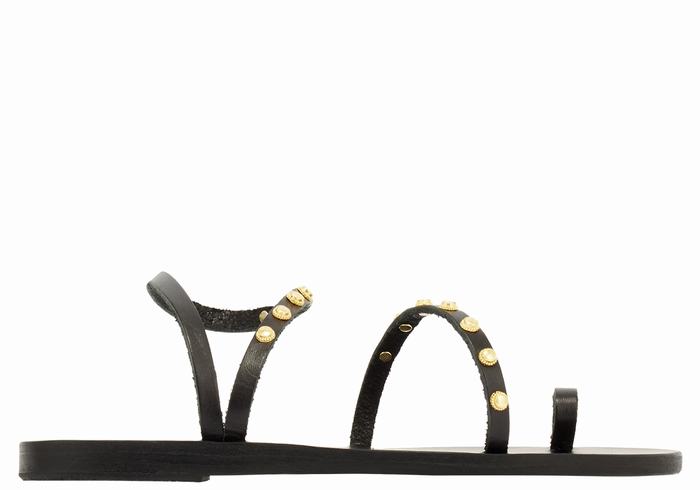 Black Ancient Greek Sandals Eleftheria Bee Women Toe-Post Sandals | RTF7486BB