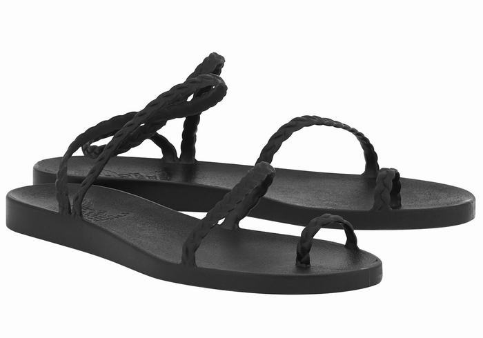 Black Ancient Greek Sandals Eleftheria Women Braided Sandals | EVP3212NQ