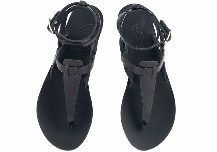 Black Ancient Greek Sandals Estia Leather Women Ankle Strap Sandals | BSA507SY