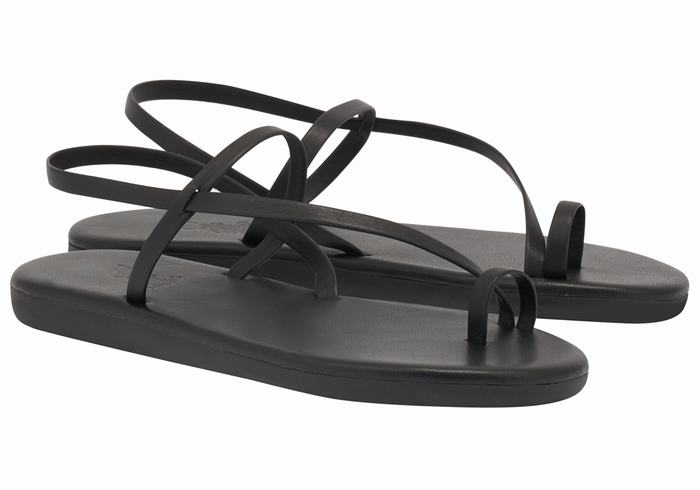 Black Ancient Greek Sandals Euterpe Women Toe-Post Sandals | QWV8850TH