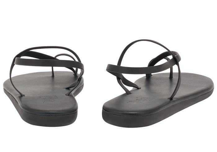 Black Ancient Greek Sandals Euterpe Women Toe-Post Sandals | QWV8850TH