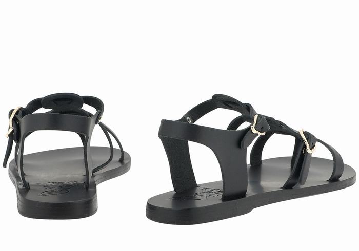 Black Ancient Greek Sandals Grace Kelly Leather Women Casual Sandals | WIG9457NJ