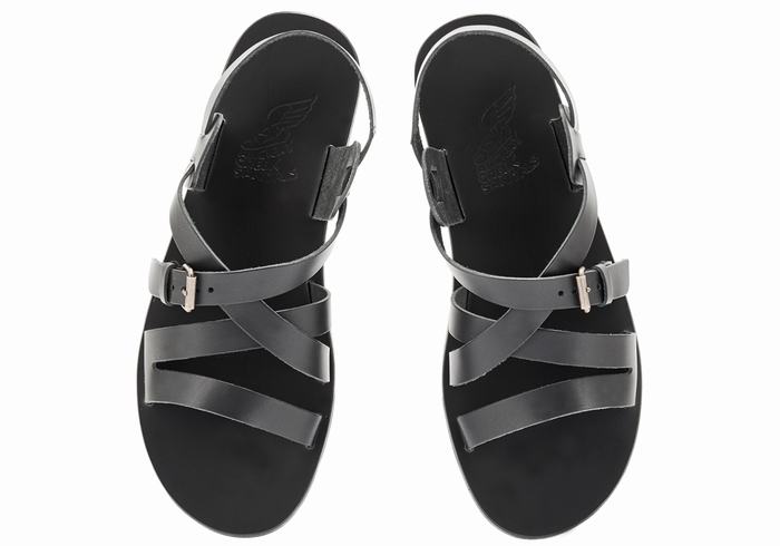 Black Ancient Greek Sandals Hercules Leather Men Casual Sandals | VOV9212WJ