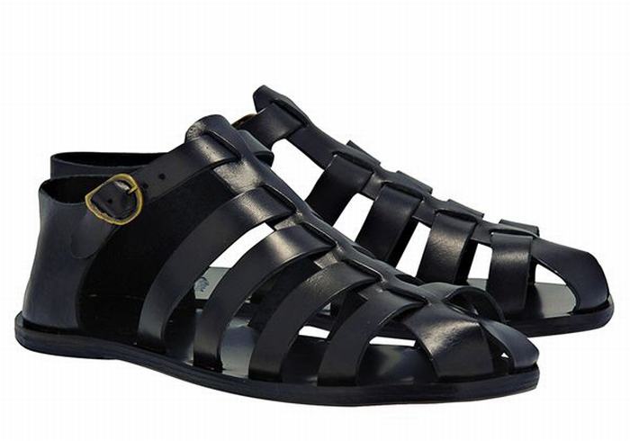 Black Ancient Greek Sandals Homer Leather Men Fisherman Sandals | HPG96100RC