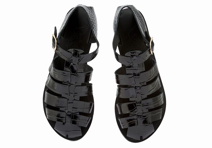 Black Ancient Greek Sandals Homeria Women Fisherman Sandals | ZBD5873AR