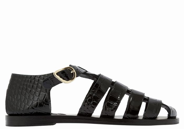 Black Ancient Greek Sandals Homeria Women Fisherman Sandals | ZBD5873AR