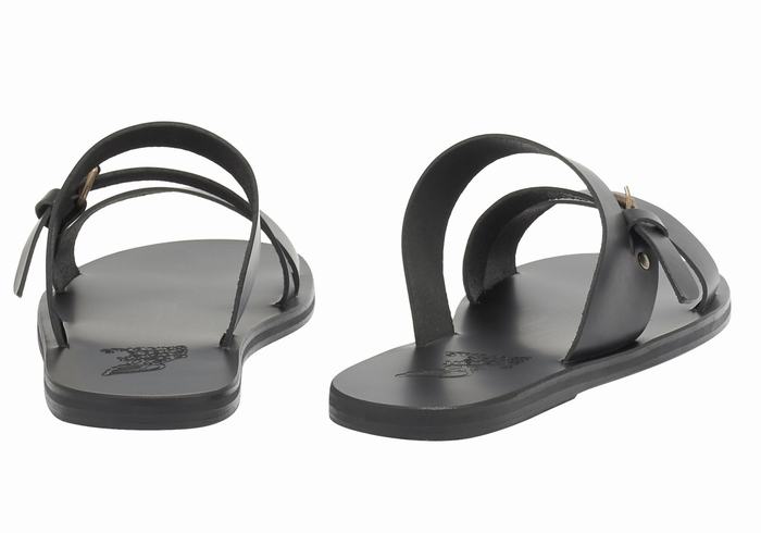 Black Ancient Greek Sandals Ifiklis Leather Men Slide Sandals | OTY445EW