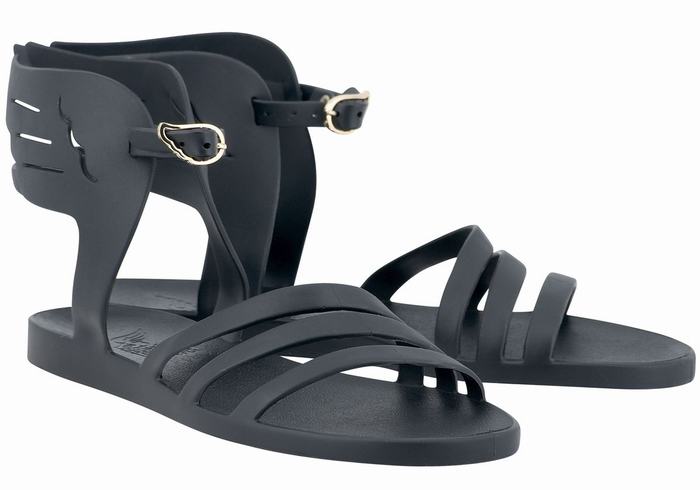 Black Ancient Greek Sandals Ikaria Women Ankle Strap Sandals | GEB75100DF