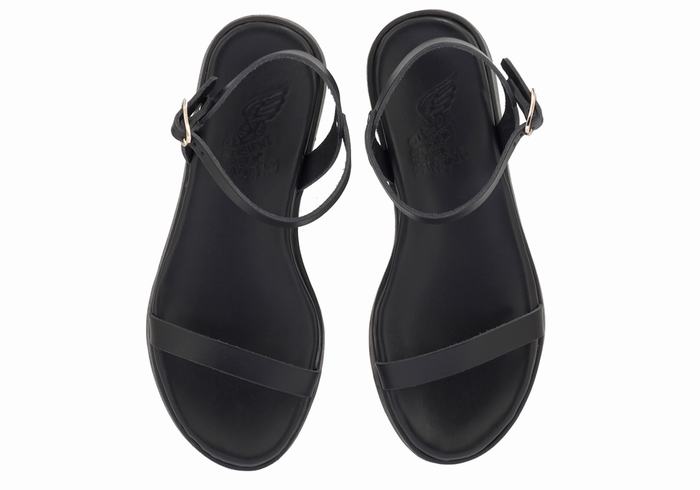 Black Ancient Greek Sandals Irida Leather Women Platform Sandals | EXO2575WA