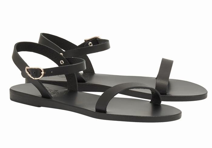 Black Ancient Greek Sandals Irida Leather Women Back-Strap Sandals | XKV7248KZ