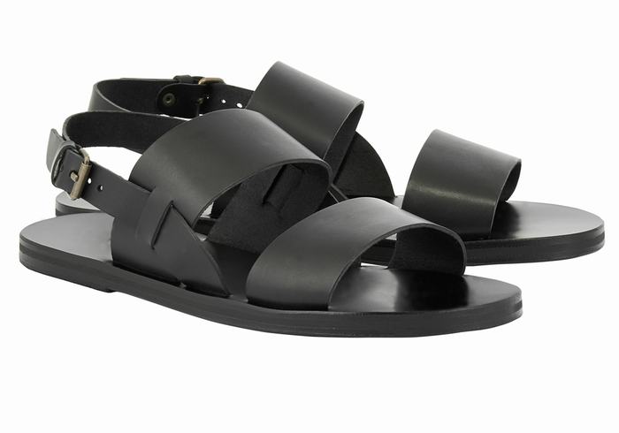 Black Ancient Greek Sandals Irodotos Leather Men Casual Sandals | YDB3320PQ