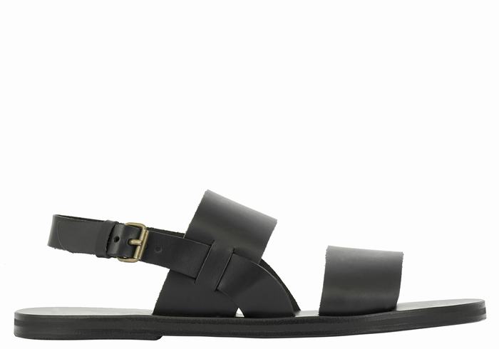 Black Ancient Greek Sandals Irodotos Leather Men Casual Sandals | YDB3320PQ