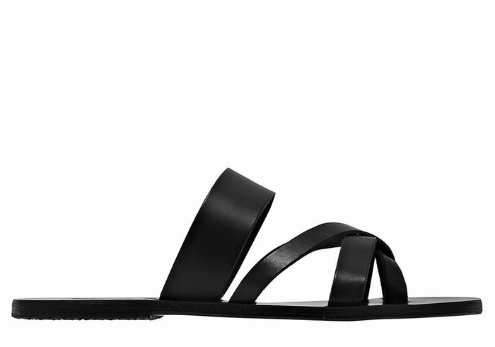 Black Ancient Greek Sandals Jason Leather Men Slide Sandals | USC3092TN