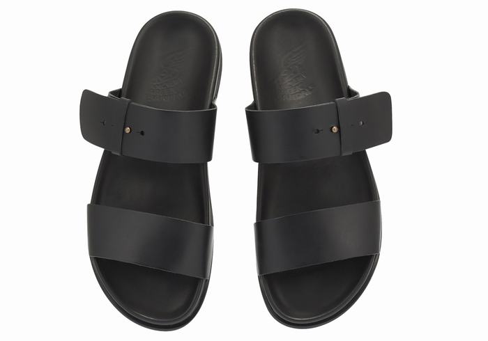 Black Ancient Greek Sandals Kimon Men Slide Sandals | FJR668IK