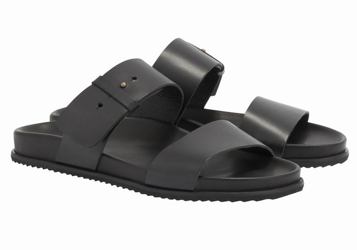 Black Ancient Greek Sandals Kimon Men Slide Sandals | FJR668IK