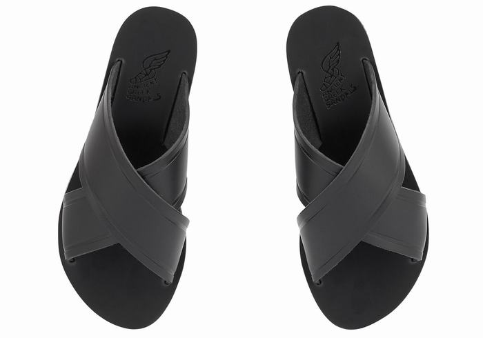 Black Ancient Greek Sandals Little Thais Soft Kids' Slide Sandals | EHA3827TR