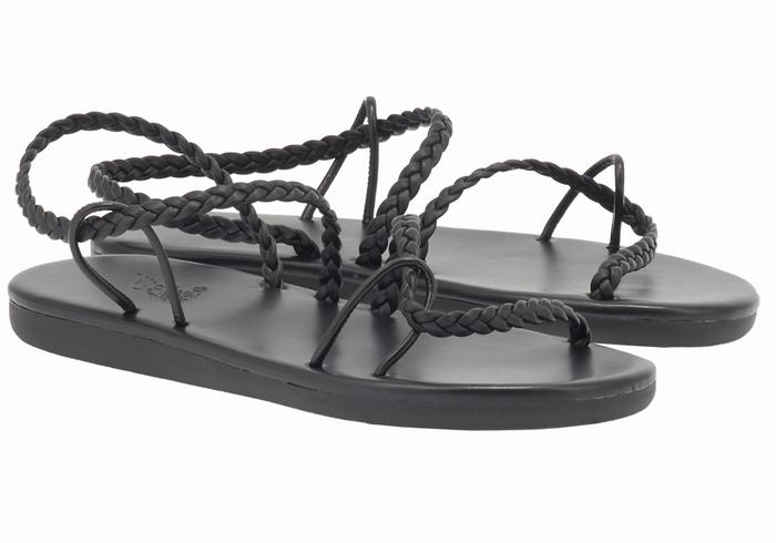 Black Ancient Greek Sandals Maya Women Braided Sandals | XDF7285IO