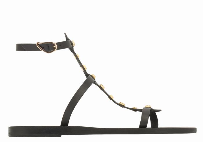 Black Ancient Greek Sandals Meliti Bee Women Ankle Strap Sandals | IFN3526DE