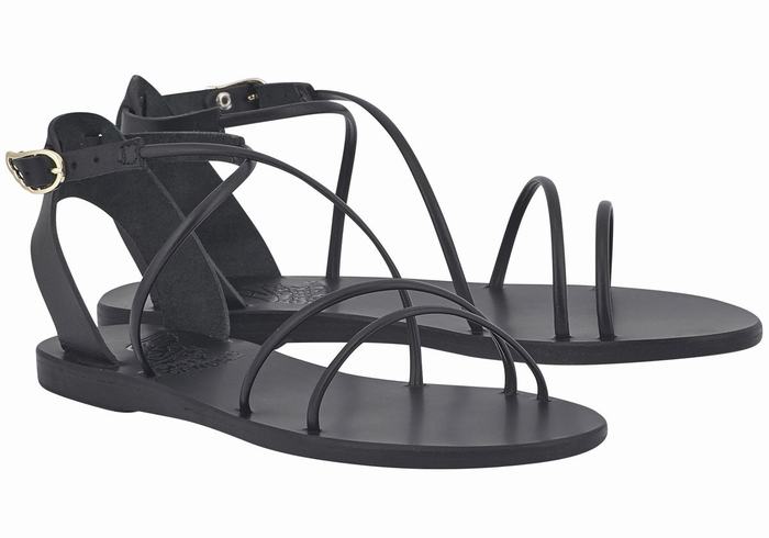 Black Ancient Greek Sandals Meloivia Women Ankle Strap Sandals | XGG1440VV