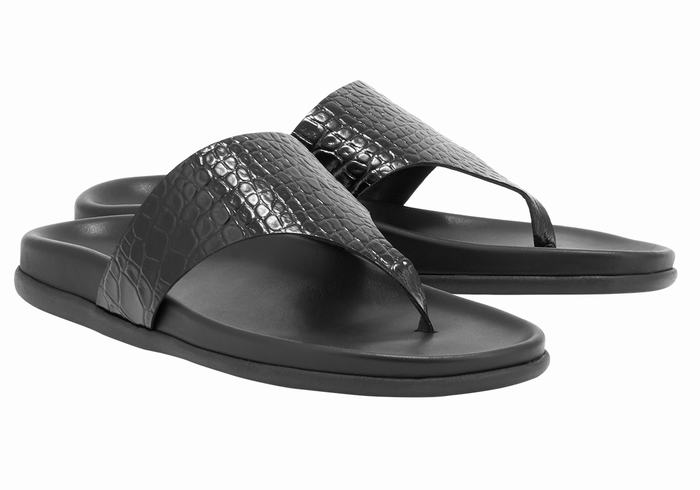 Black Ancient Greek Sandals Mera Footbed Women Flip Flops | MXG1461LT