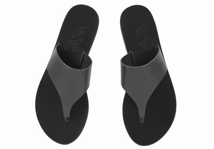 Black Ancient Greek Sandals Mera Leather Women Flip Flops | HBK7726CY