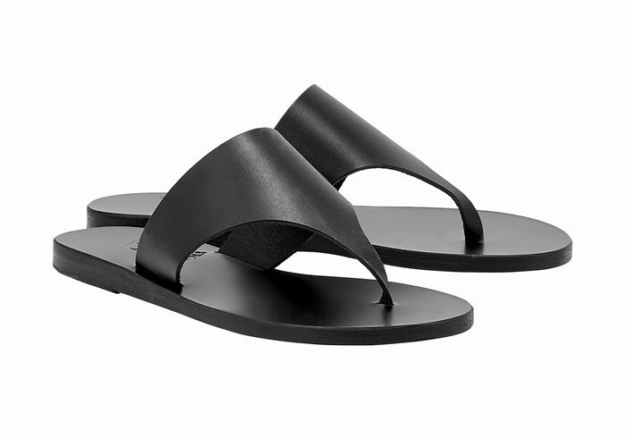 Black Ancient Greek Sandals Mera Leather Women Flip Flops | HBK7726CY