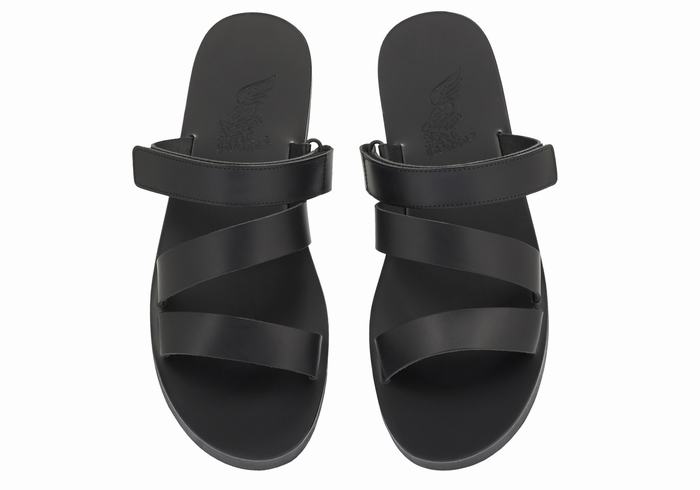 Black Ancient Greek Sandals Morfeas Men Slide Sandals | HVT7418QL