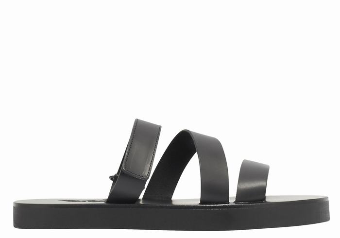 Black Ancient Greek Sandals Morfeas Men Slide Sandals | HVT7418QL