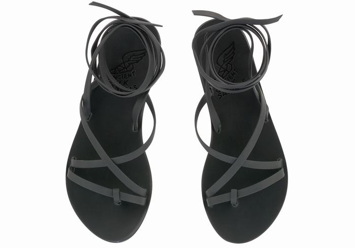 Black Ancient Greek Sandals Morfi Leather Women Gladiator Sandals | WVO573QM