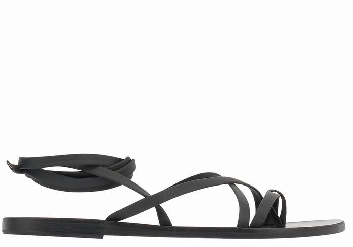 Black Ancient Greek Sandals Morfi Leather Women Gladiator Sandals | WVO573QM