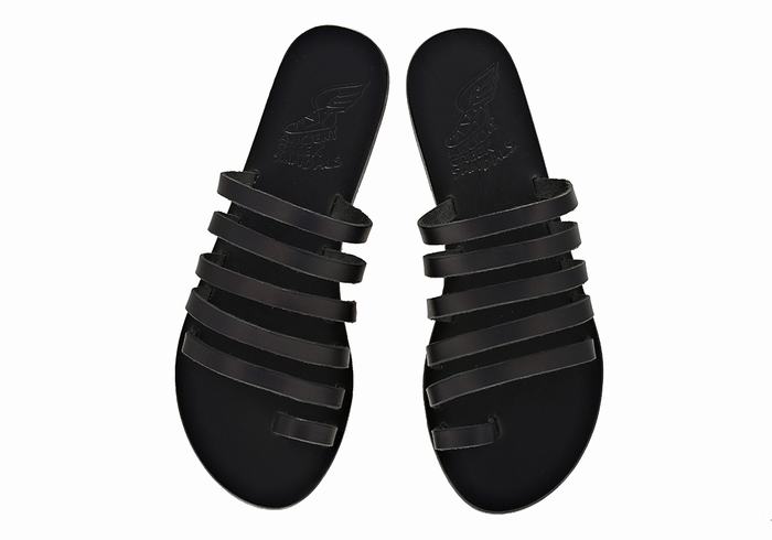 Black Ancient Greek Sandals Niki Leather Women Toe-Post Sandals | RGP9197QH