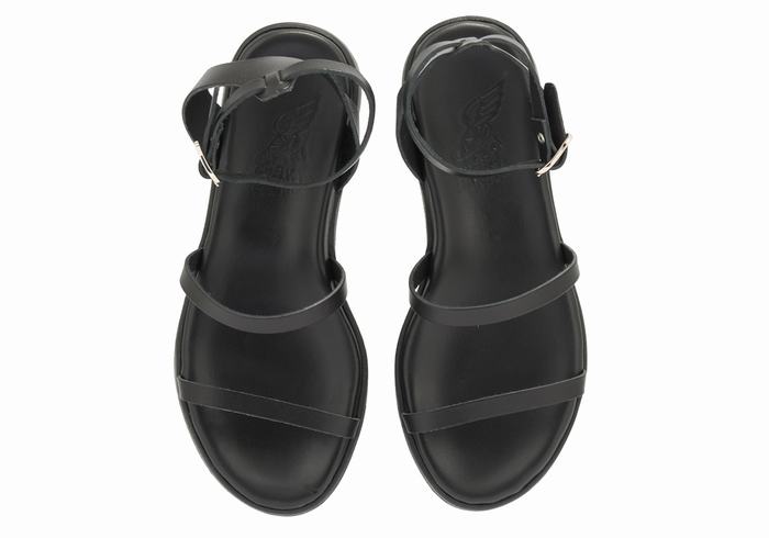 Black Ancient Greek Sandals Nissida Leather Women Platform Sandals | PAW8525YR