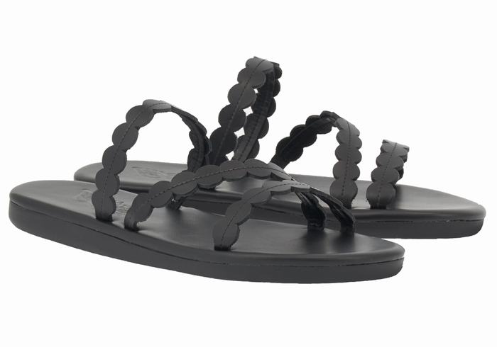 Black Ancient Greek Sandals Oceanis Women Slide Sandals | KNA3920JF