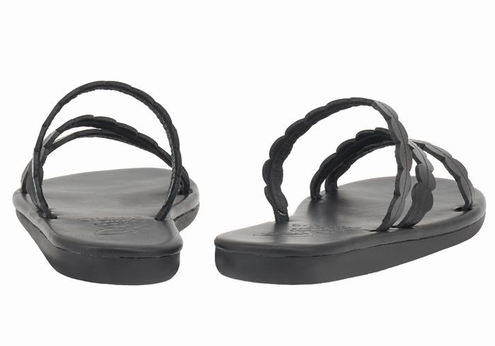 Black Ancient Greek Sandals Oceanis Women Slide Sandals | KNA3920JF