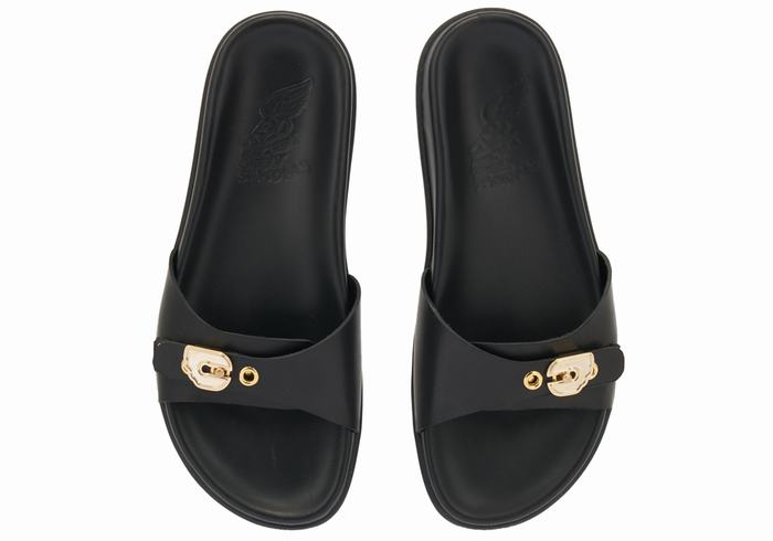 Black Ancient Greek Sandals Odi Women Slide Sandals | QWB1278BW