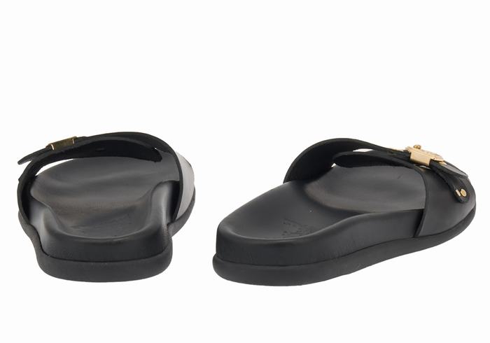 Black Ancient Greek Sandals Odi Women Slide Sandals | QWB1278BW