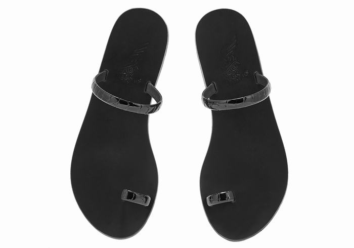 Black Ancient Greek Sandals Ophion Women Toe-Post Sandals | KRV845FG