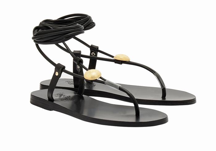 Black Ancient Greek Sandals Persephone Women Gladiator Sandals | TIX6523HG