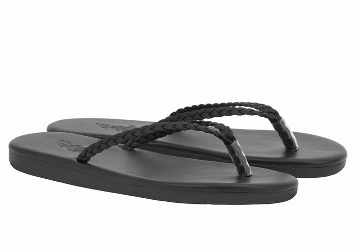 Black Ancient Greek Sandals Plage Flip Flop Women Braided Sandals | IHH1418AK