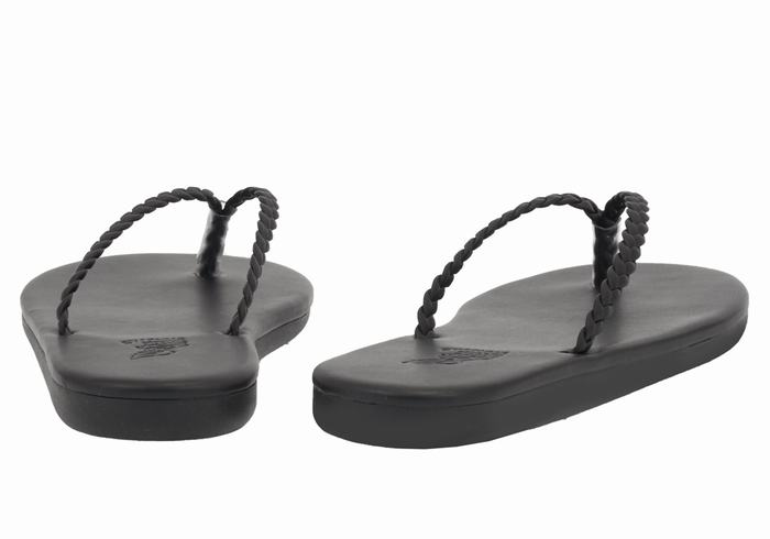 Black Ancient Greek Sandals Plage Flip Flop Women Braided Sandals | IHH1418AK