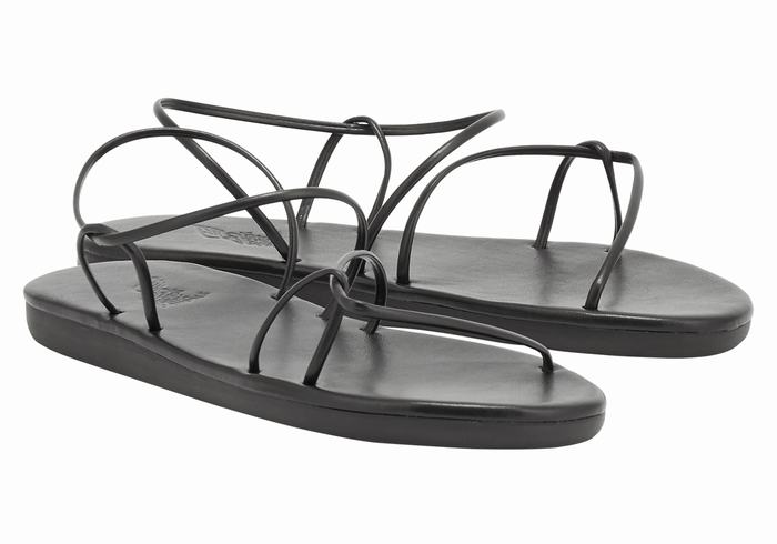 Black Ancient Greek Sandals Proorismos Women Back-Strap Sandals | XUN293TG