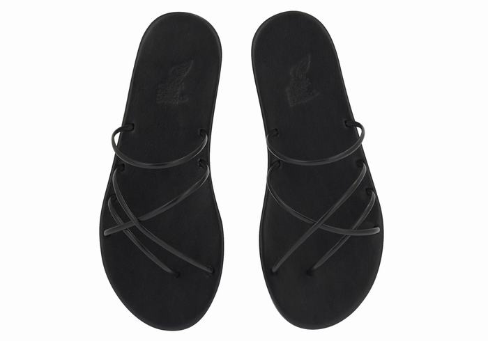 Black Ancient Greek Sandals Pu Women Slide Sandals | DMO7735RH